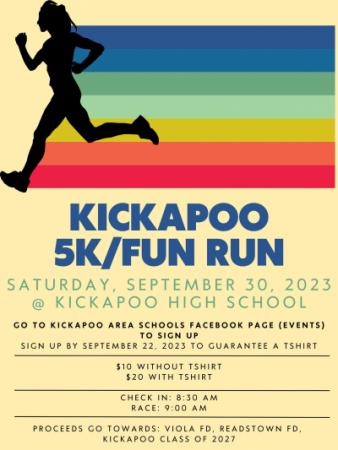 Kickapoo Fun Run registration info.